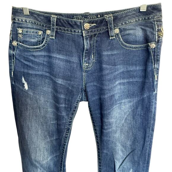 Vtg Y2K Miss Me Jeans Signature Bootcut Embellished Color Thread 31X33 Whiskers - Picture 2 of 12